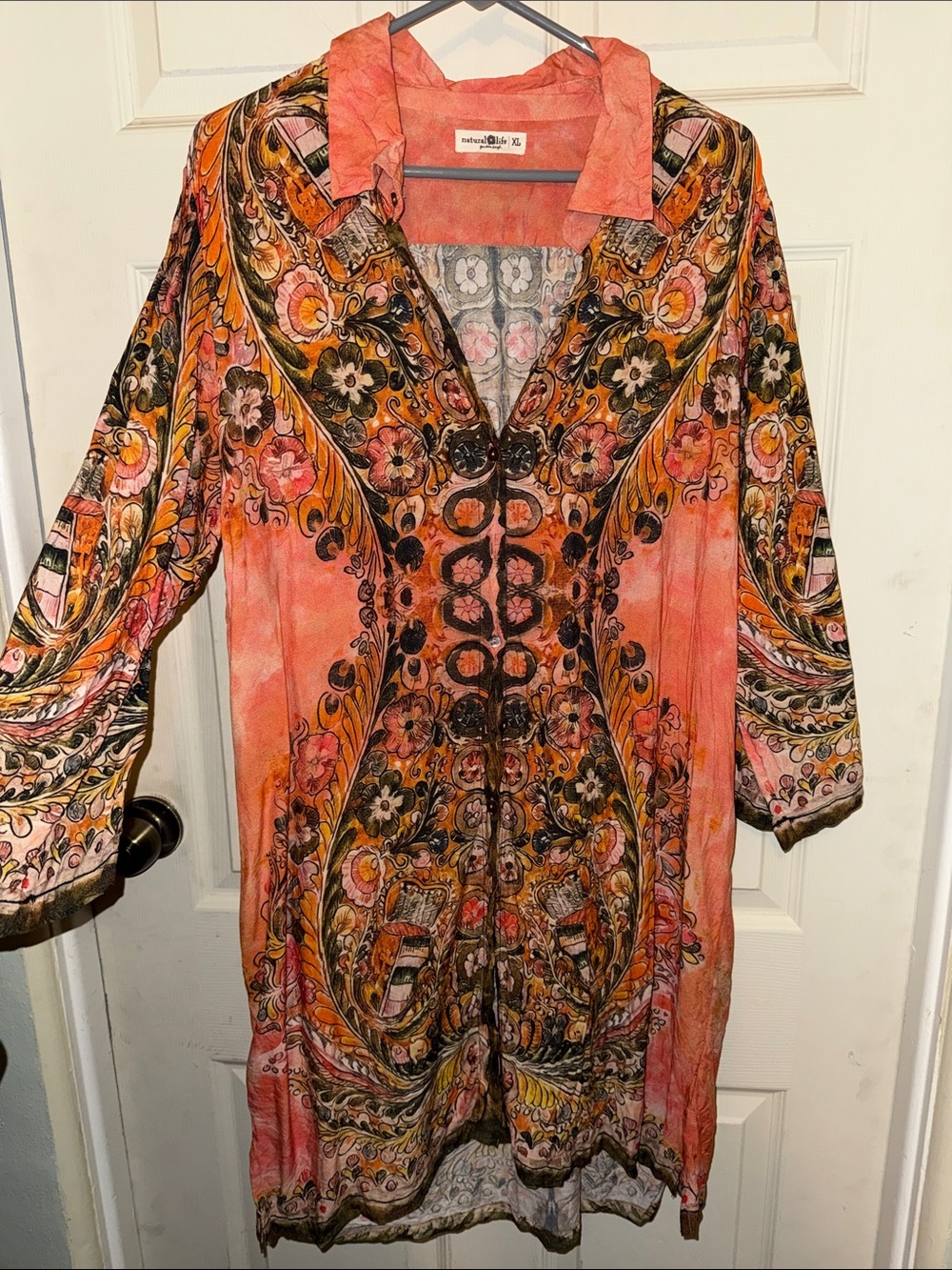 NATURAL LIFE Coral-Peach Boho shirt dress xl